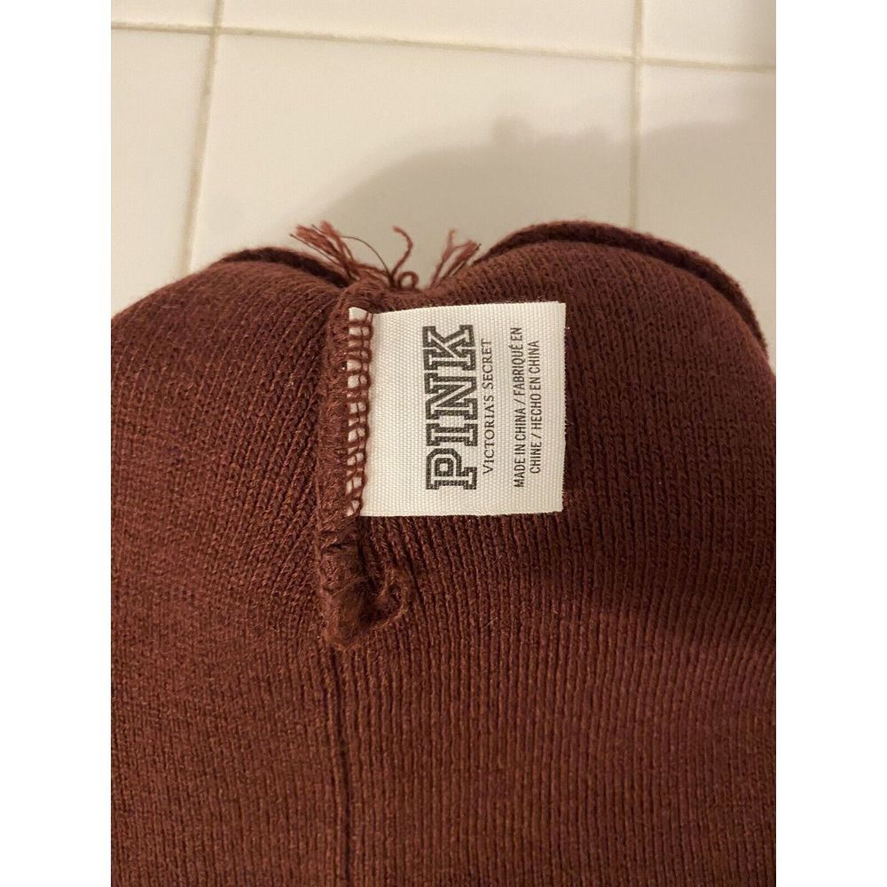 Victoria's Secret VS Pink Pom Beanie Winter Hat Stocking Cap Toboggan Maroon - Picture 3 of 6